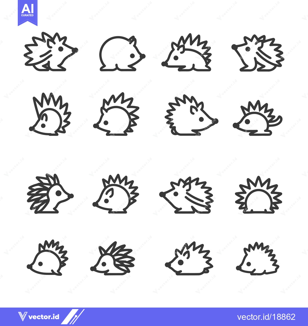 Premium Vector dari A Set of Sixteen Outline Hedgehog Illustrations in Various Poses
