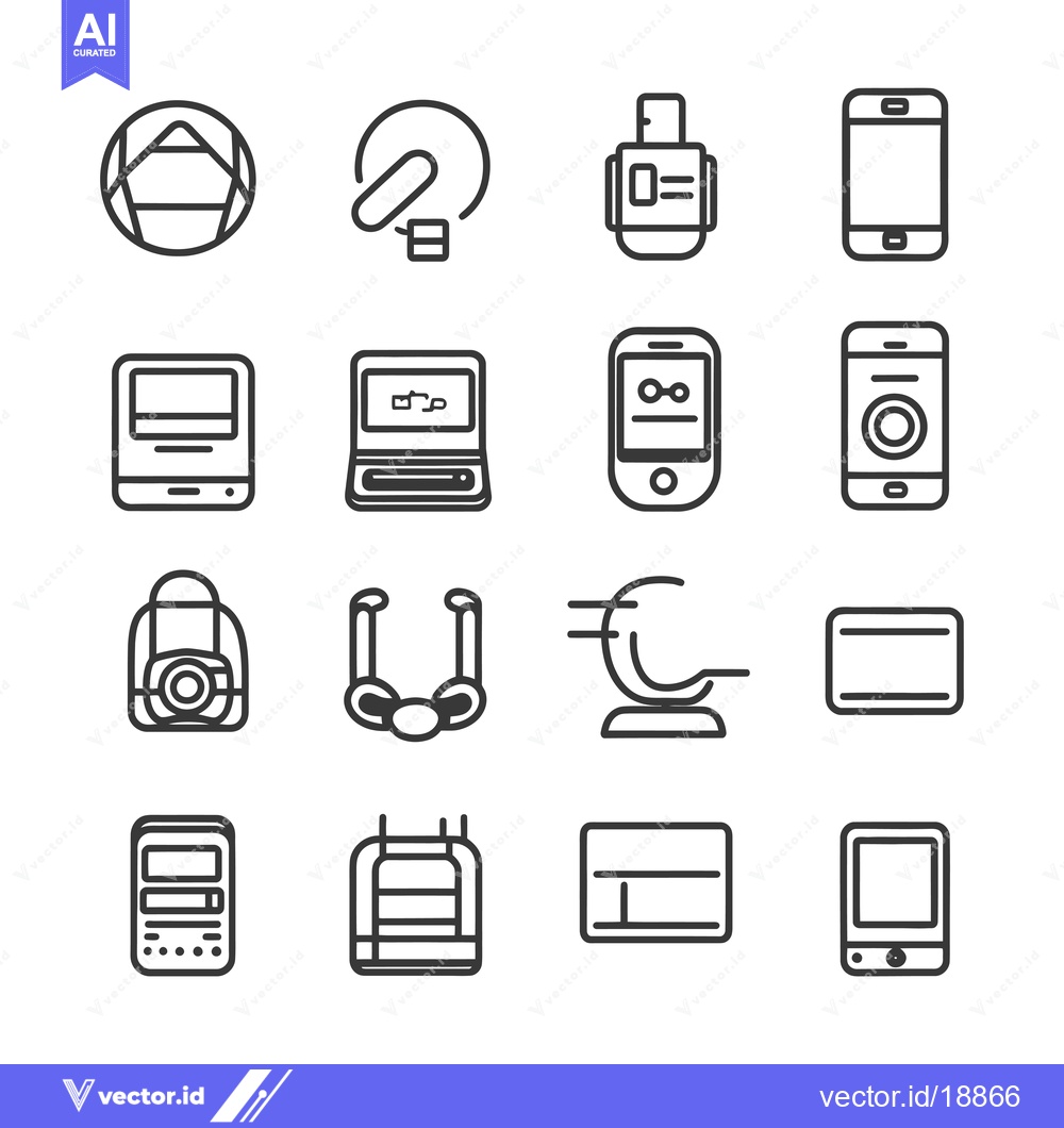 Premium Vector of A Set of Sixteen Outline Icons of Modern Technologies