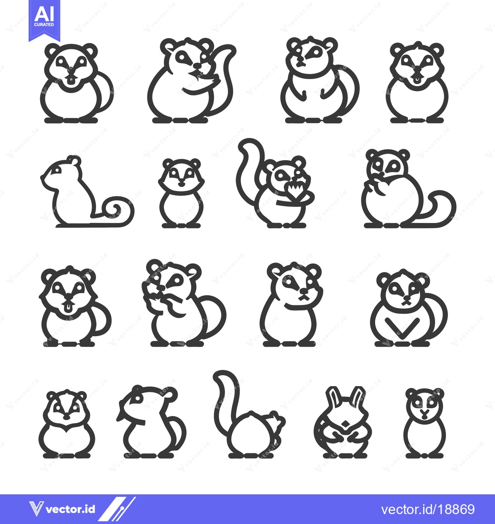 Premium Vector of A Set of Sixteen Outline Illustrations Depicting Various Poses of a Sq