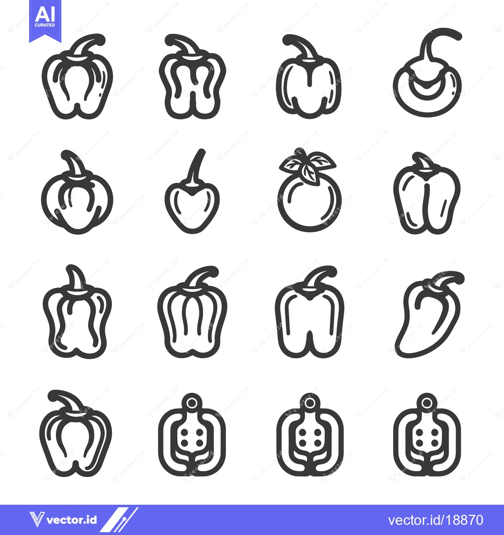 Premium Vector of A Set of Sixteen Outline Illustrations of Bell Peppers