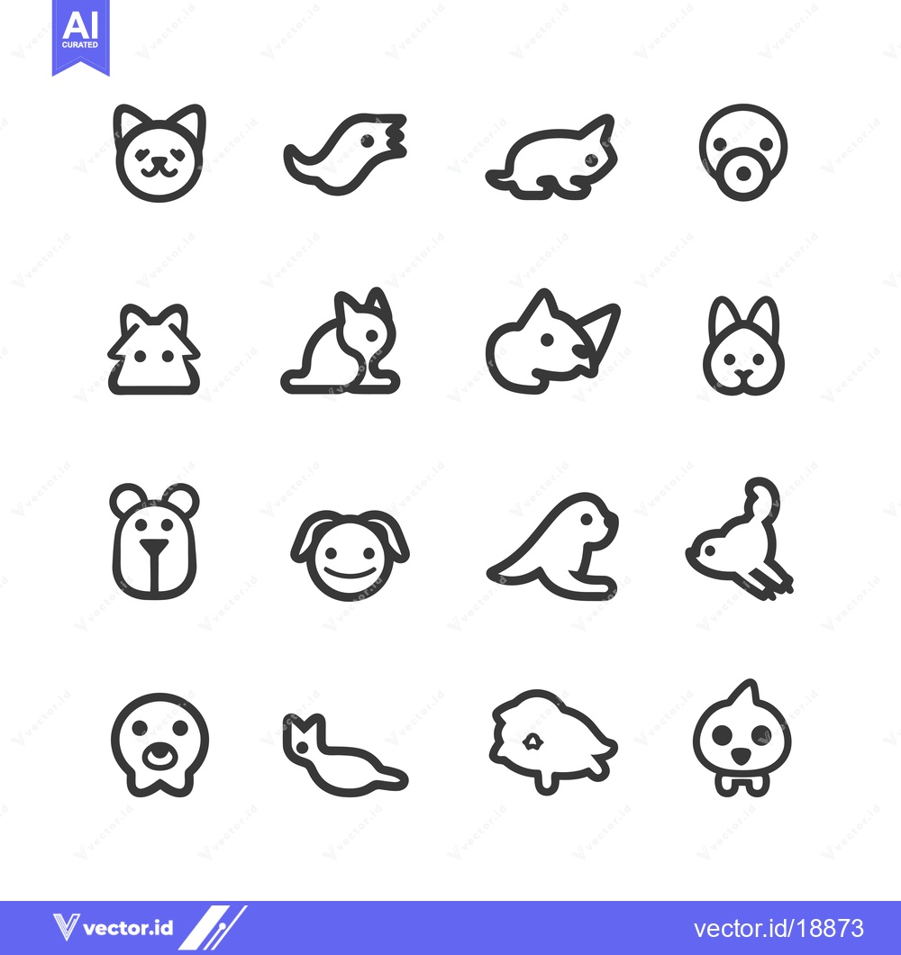 Premium Vector dari A Set of Sixteen Simple Animal Outline Icons