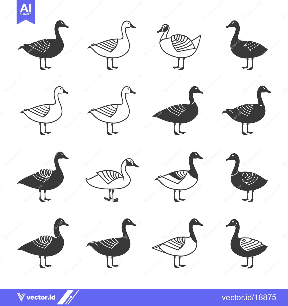 Premium Vector dari A Set of Sixteen Simple Black and White Goose Illustrations