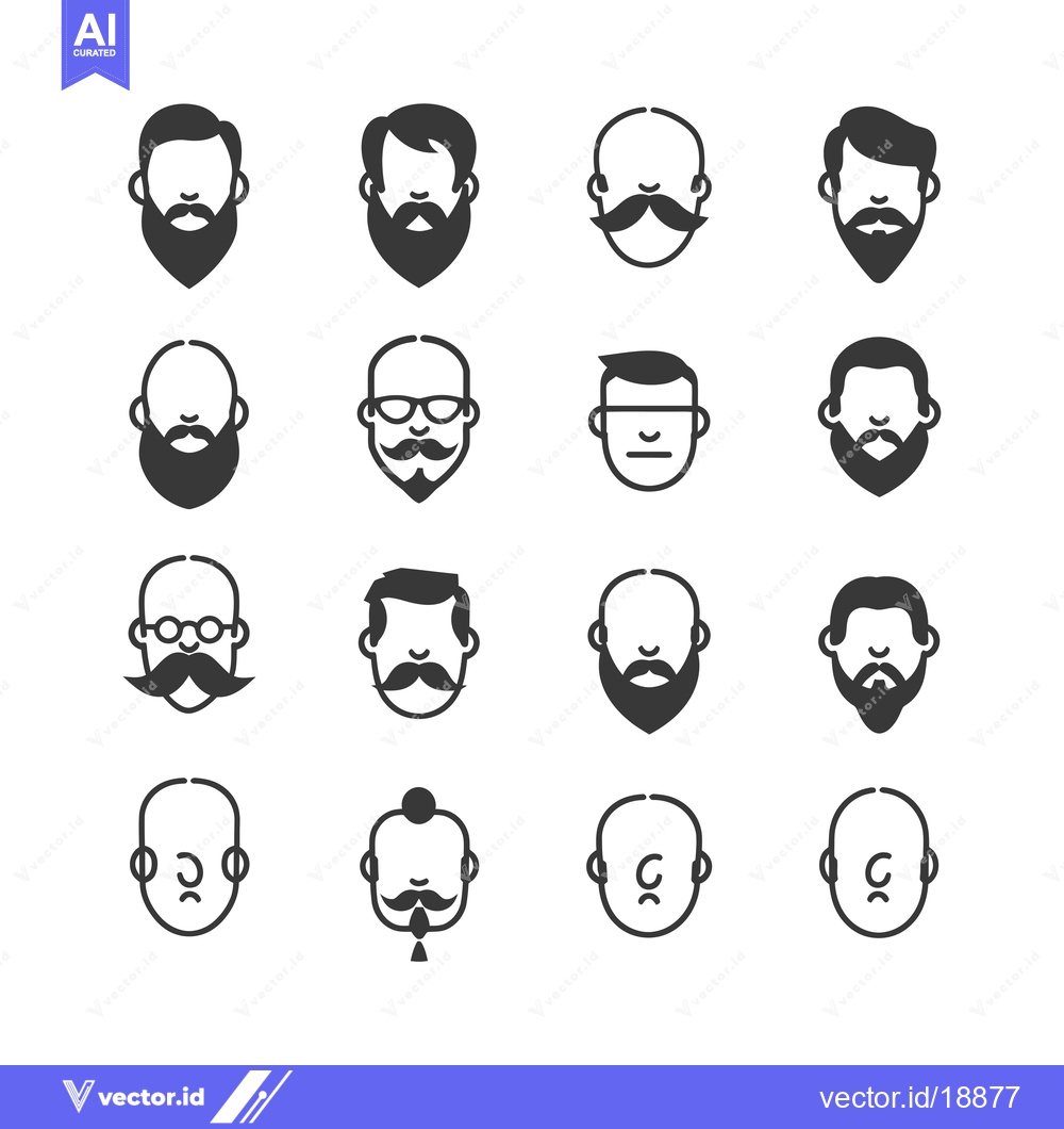 Premium Vector of A Set of Sixteen Simple Black and White Illustrations of Men's Faces w