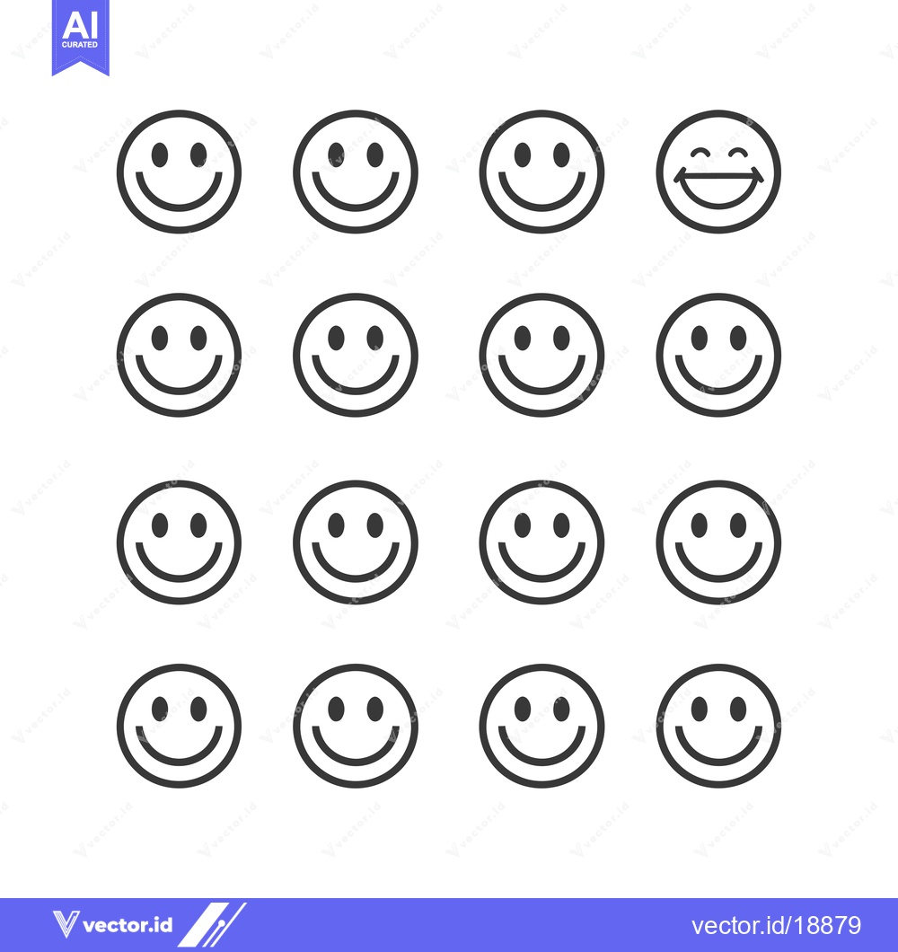 Premium Vector dari A Set of Sixteen Simple Black and White Smiley Face Emojis