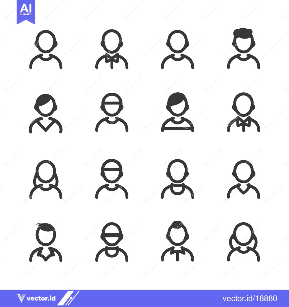 Premium Vector dari A set of sixteen simple black and white user icons