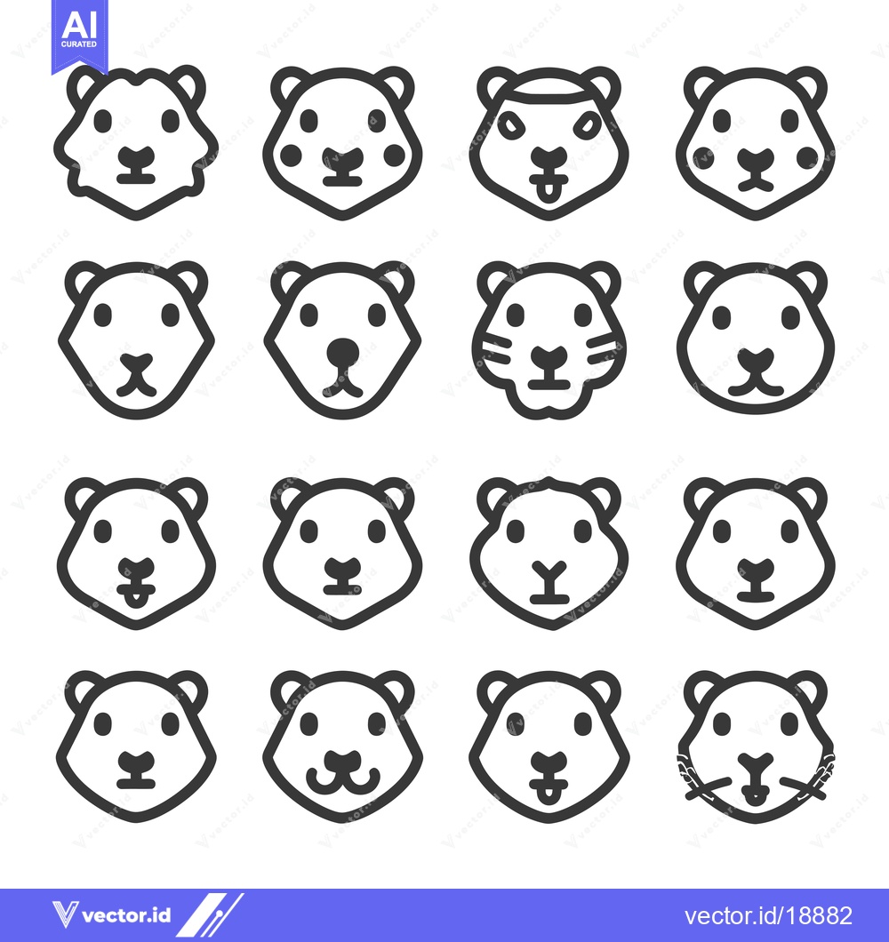 Premium Vector of A Set of Sixteen Simple Line Drawings of Animal Faces