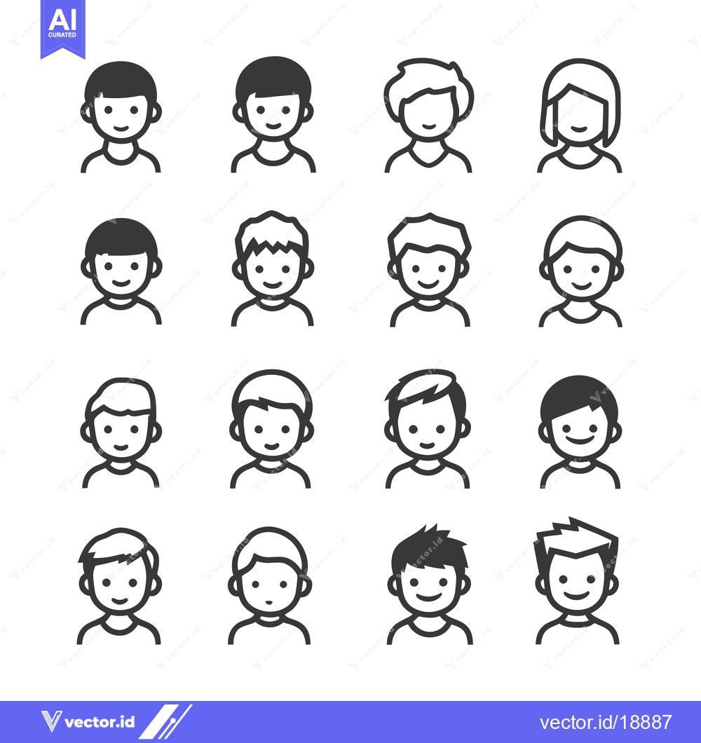 Premium Vector dari A Set of Sixteen Simple Male Profile Icons with Varying Hairstyles