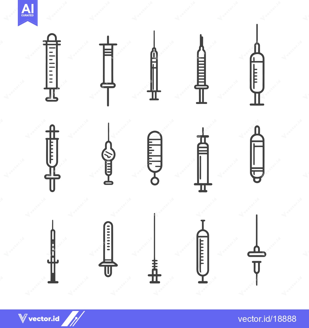 Premium Vector dari A Set of Sixteen Simple Syringe Line Drawings