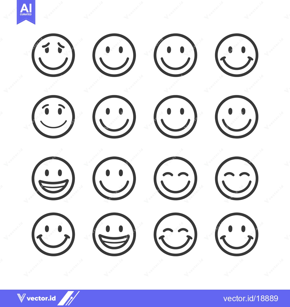 Premium Vector dari A Set of Sixteen Smiley Faces with Different Expressions