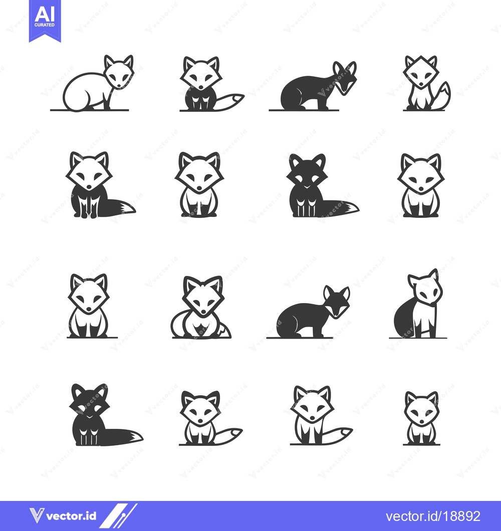 Premium Vector dari A Set of Sixteen Stylized Fox Illustrations in Black and White