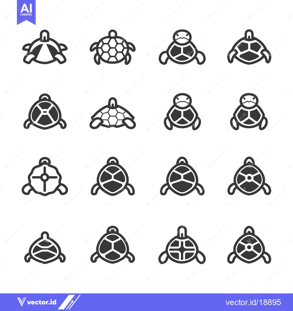 Premium Vector dari A Set of Sixteen Turtle Icons in Various Poses
