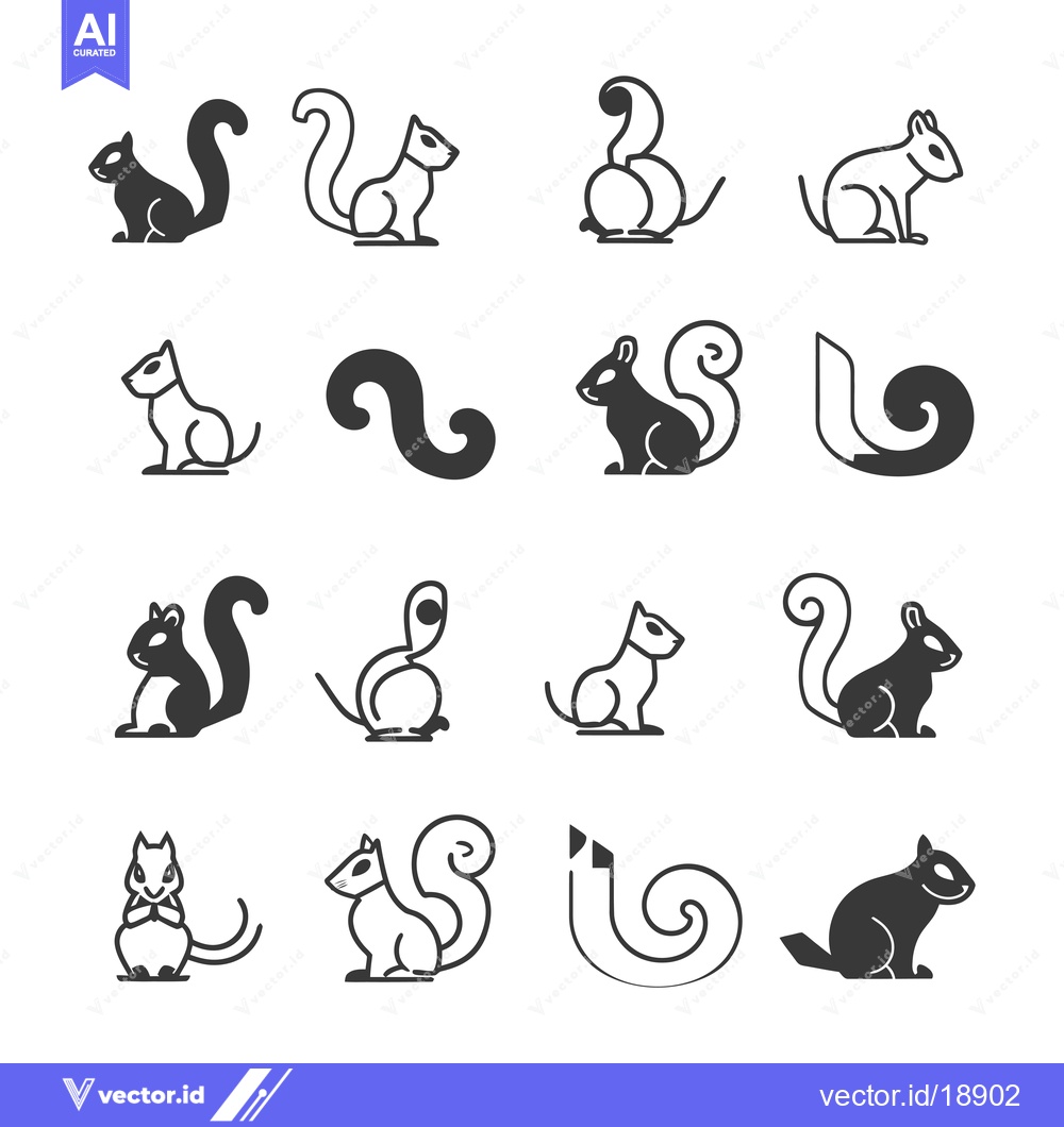 Premium Vector dari A Set of Squirrel Icons in Different Styles and Colors