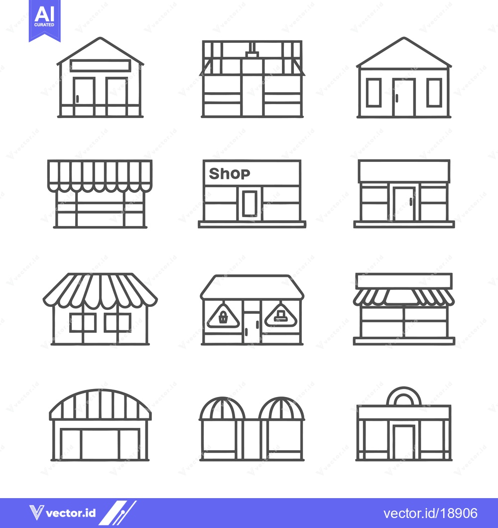 Premium Vector dari A Set of Store Building Line Icon Illustrations