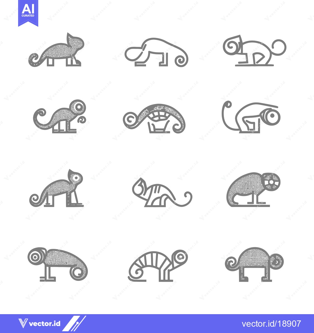 Premium Vector of A Set of Stylized Chameleon Illustrations in Grey