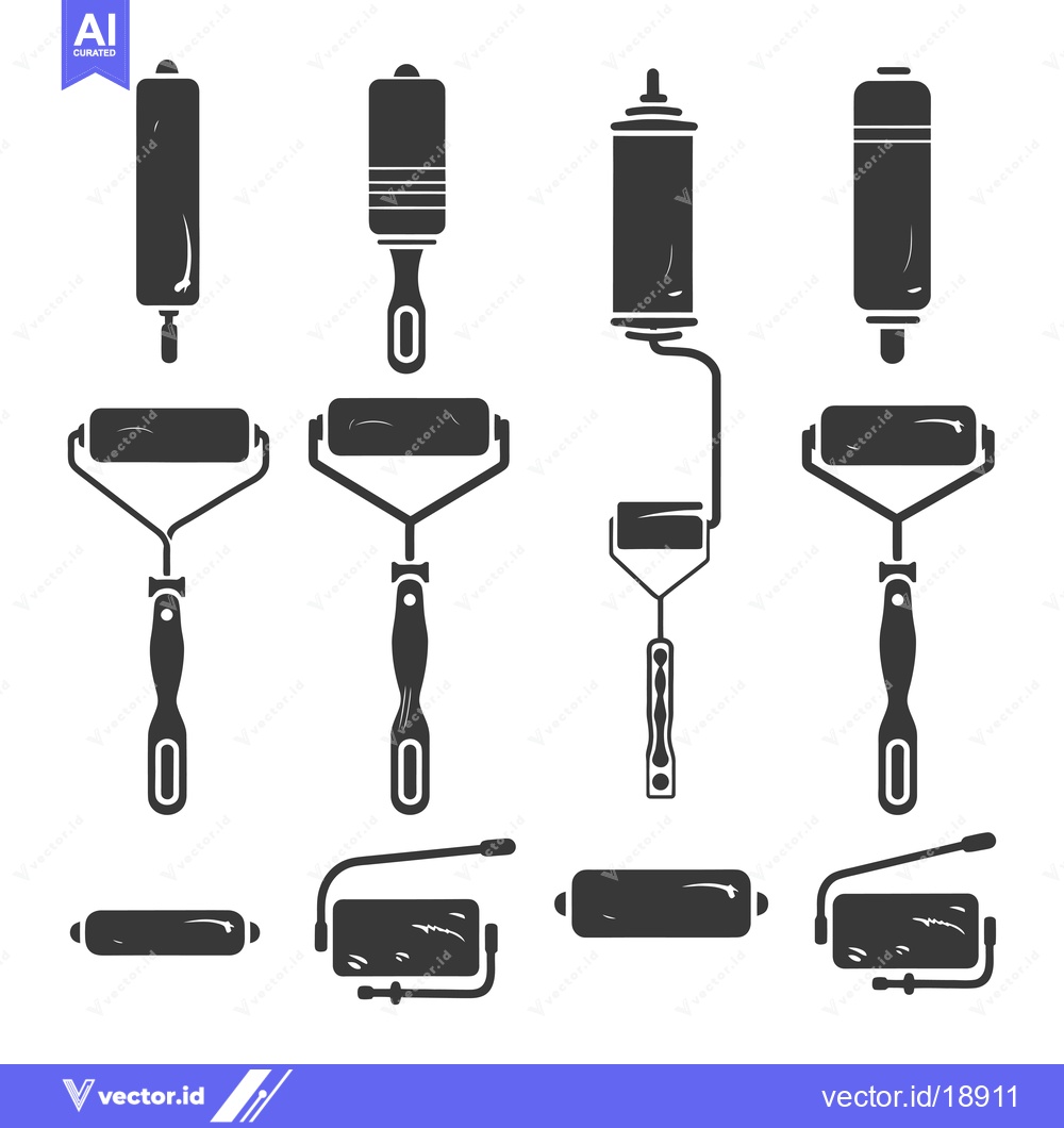 Premium Vector of A Set of Ten Black and White Paint Roller Icons