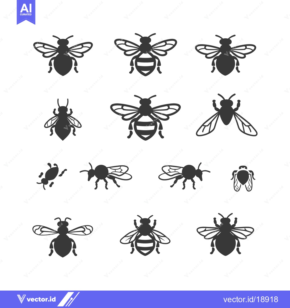 Premium Vector of A Set of Twelve Bee Silhouettes in Various Poses