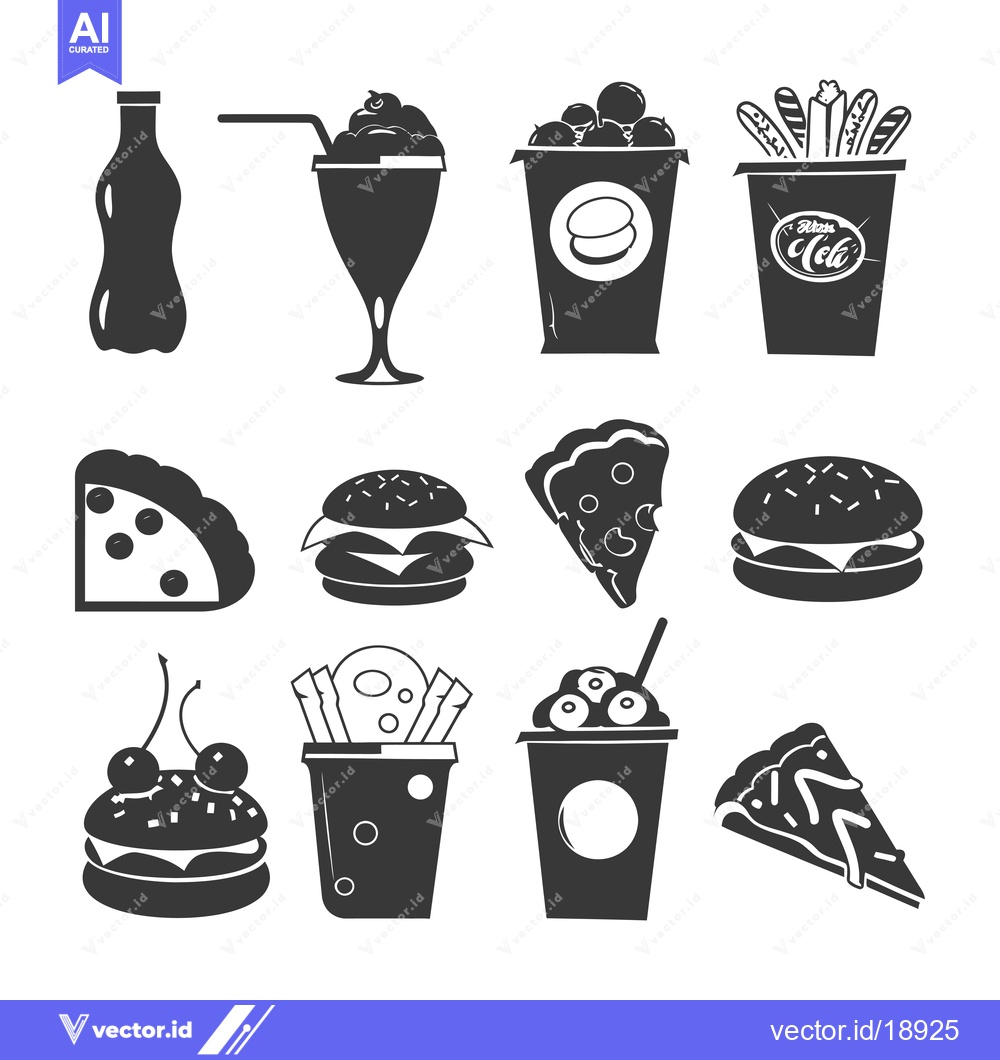 Premium Vector dari A Set of Twelve Black and White Fast Food Icons
