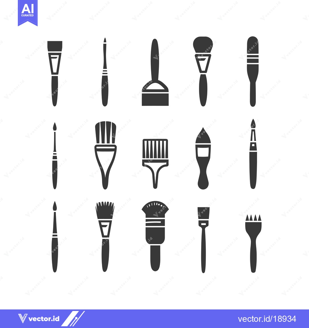 Premium Vector dari A Set of Twelve Black and White Paintbrush Icons