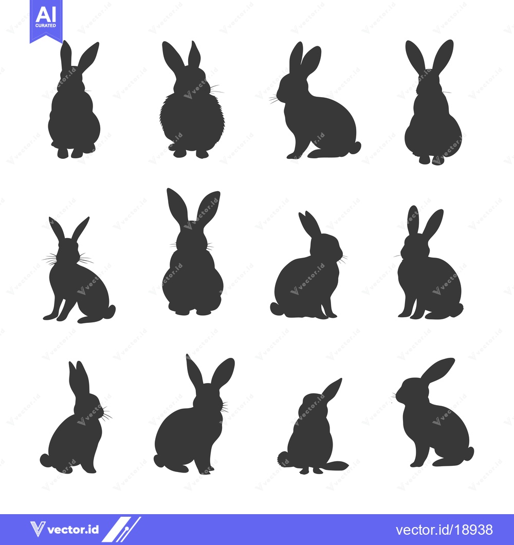 Premium Vector of A Set of Twelve Bunny Silhouettes in Various Poses