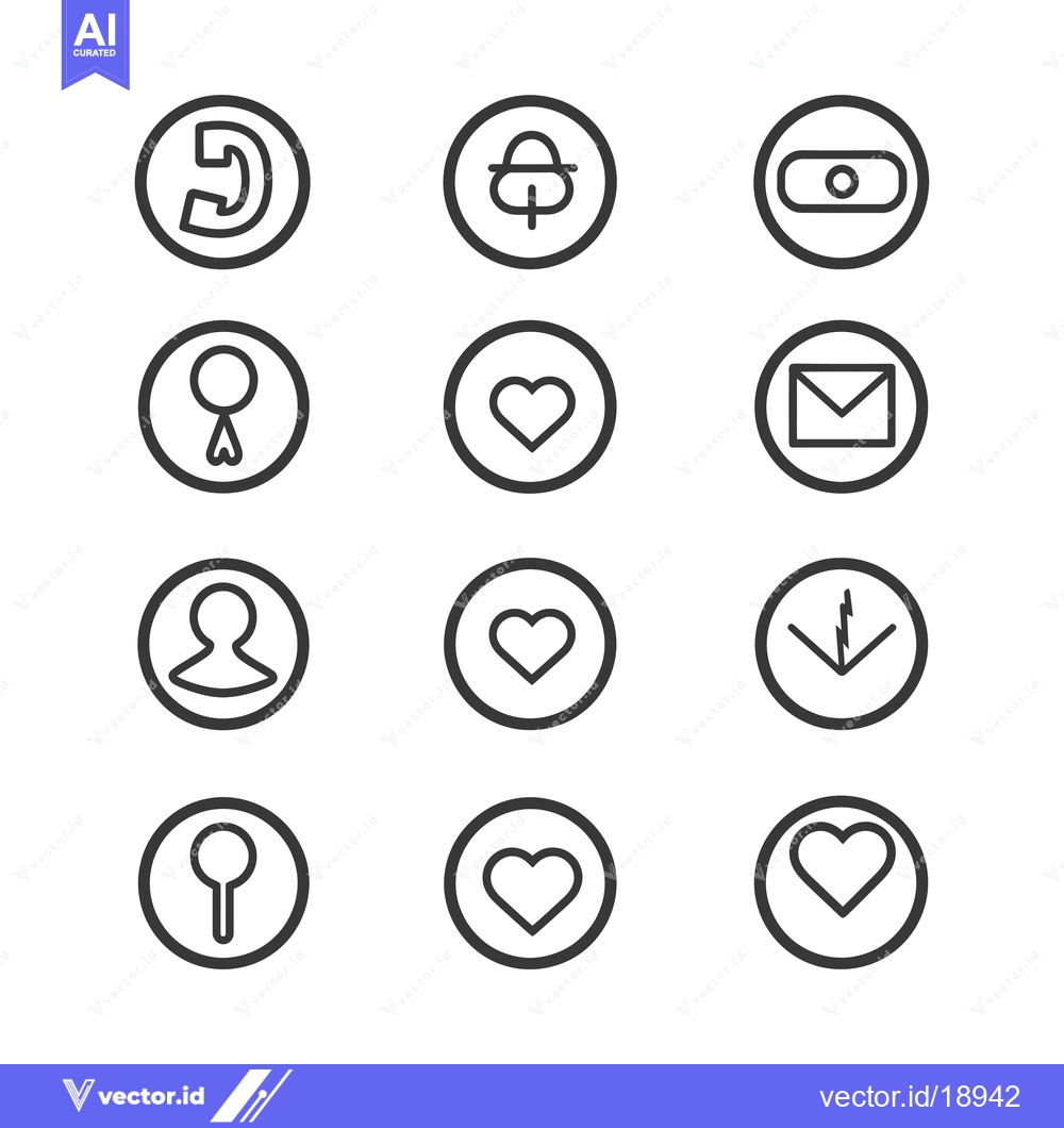 Premium Vector of A Set of Twelve Circular Icons with Various Outline Symbols