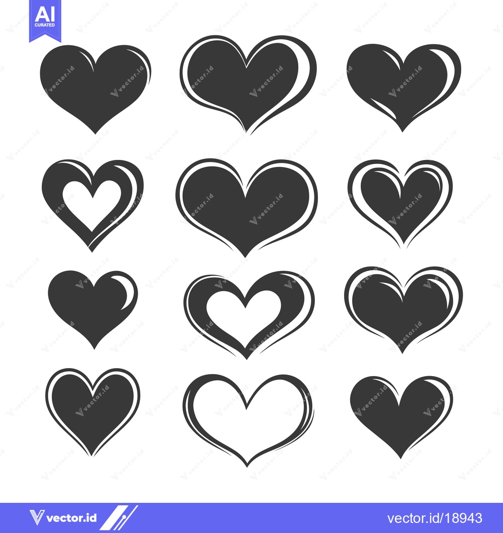 Premium Vector of A Set of Twelve Different Styles of Black Hearts