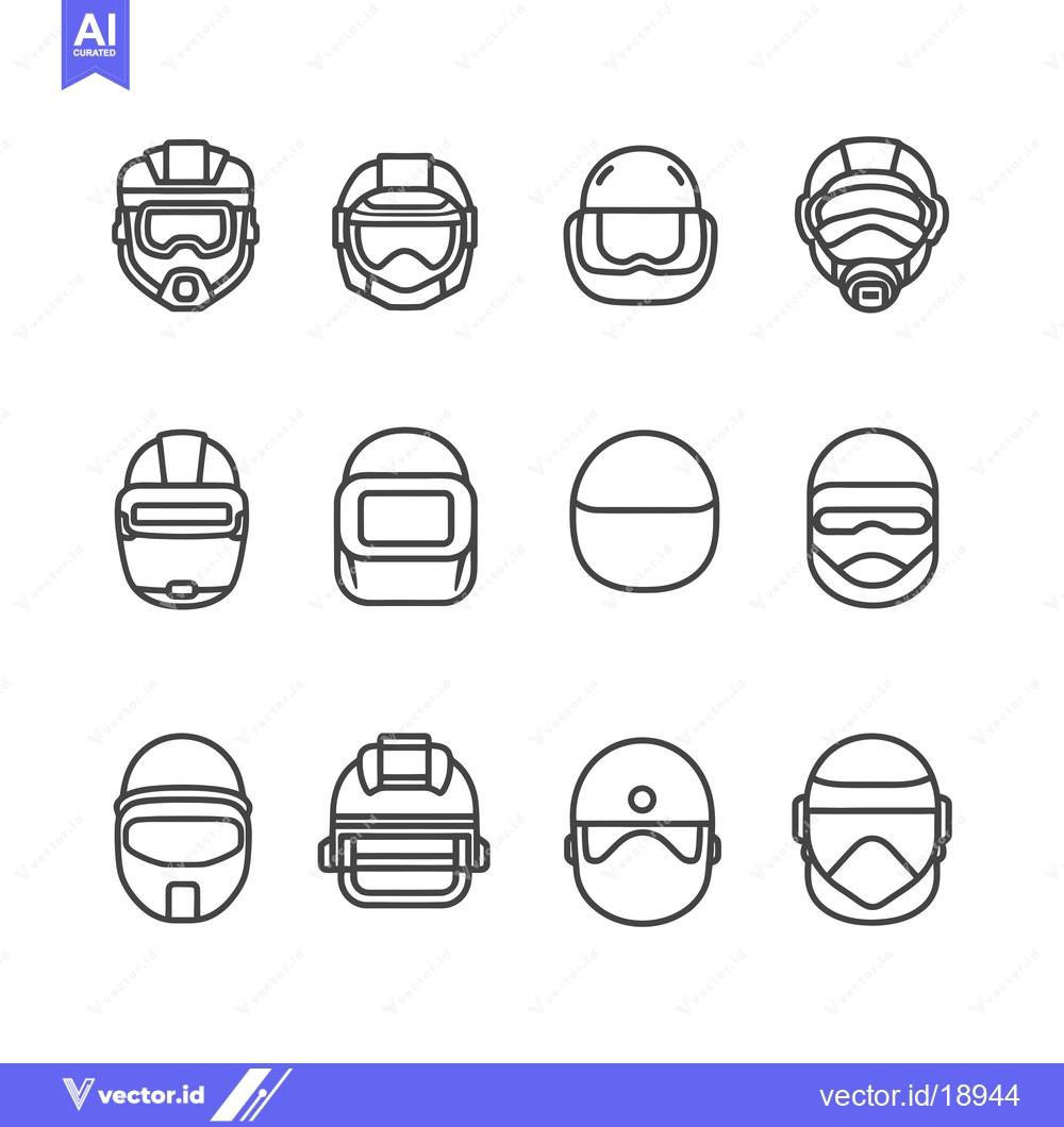 Premium Vector dari A Set of Twelve Different Types of Helmets Illustrated in Line Art