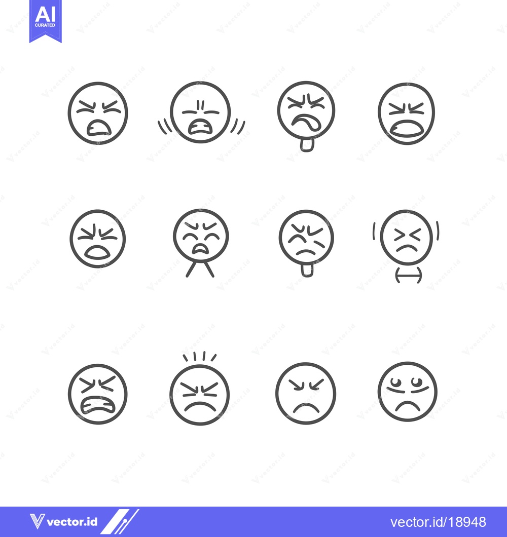 Premium Vector dari A Set of Twelve Hand-Drawn Angry Emojis with Different Expressions