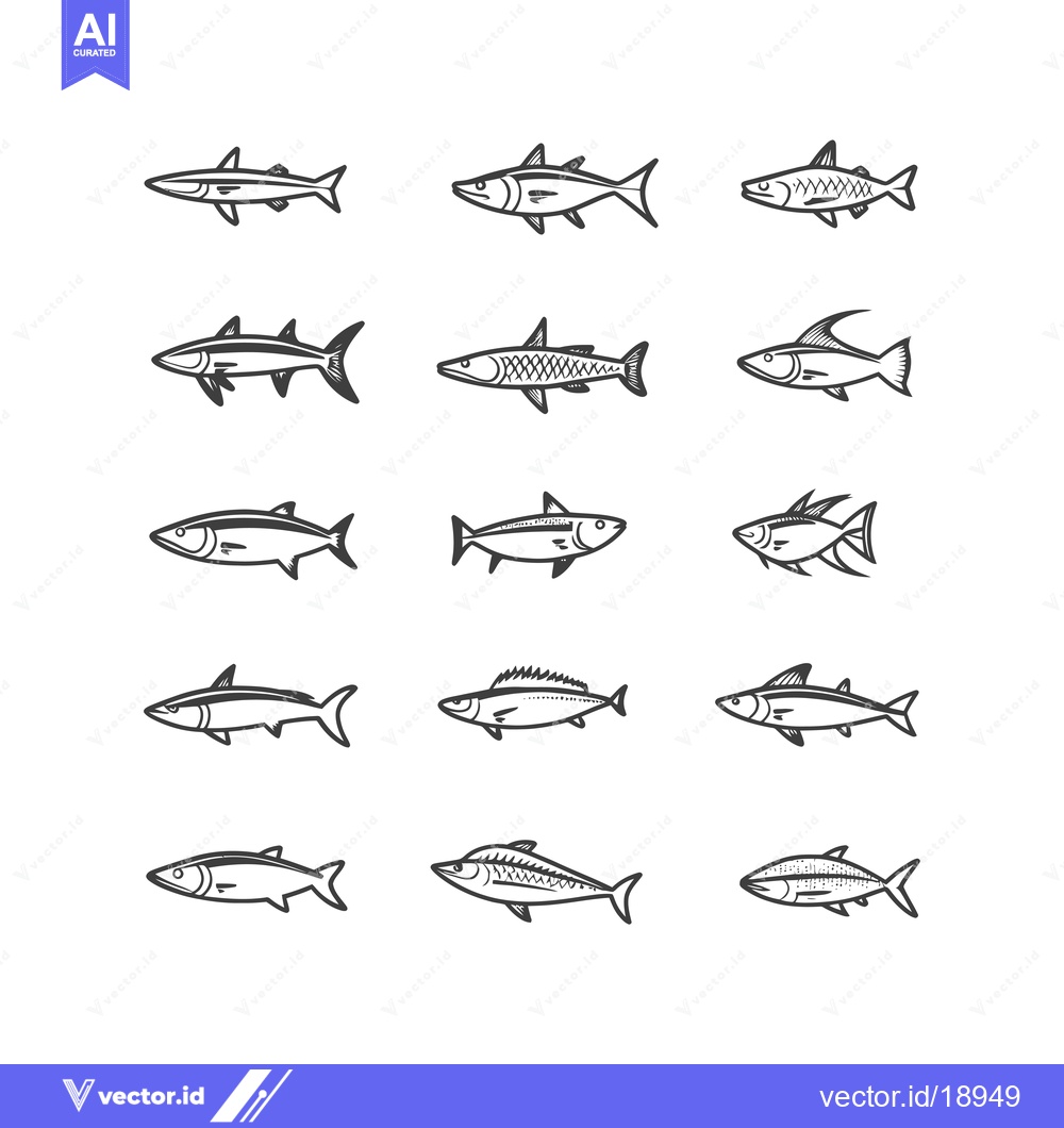 Premium Vector dari A Set of Twelve Hand-Drawn Fish Illustrations