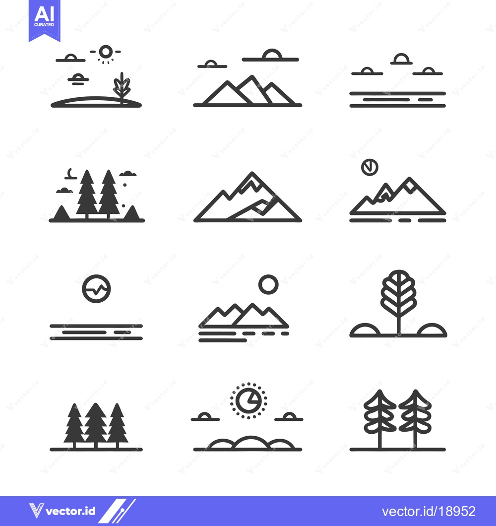 Premium Vector dari A Set of Twelve Landscape Icons Depicting Various Natural Scenes