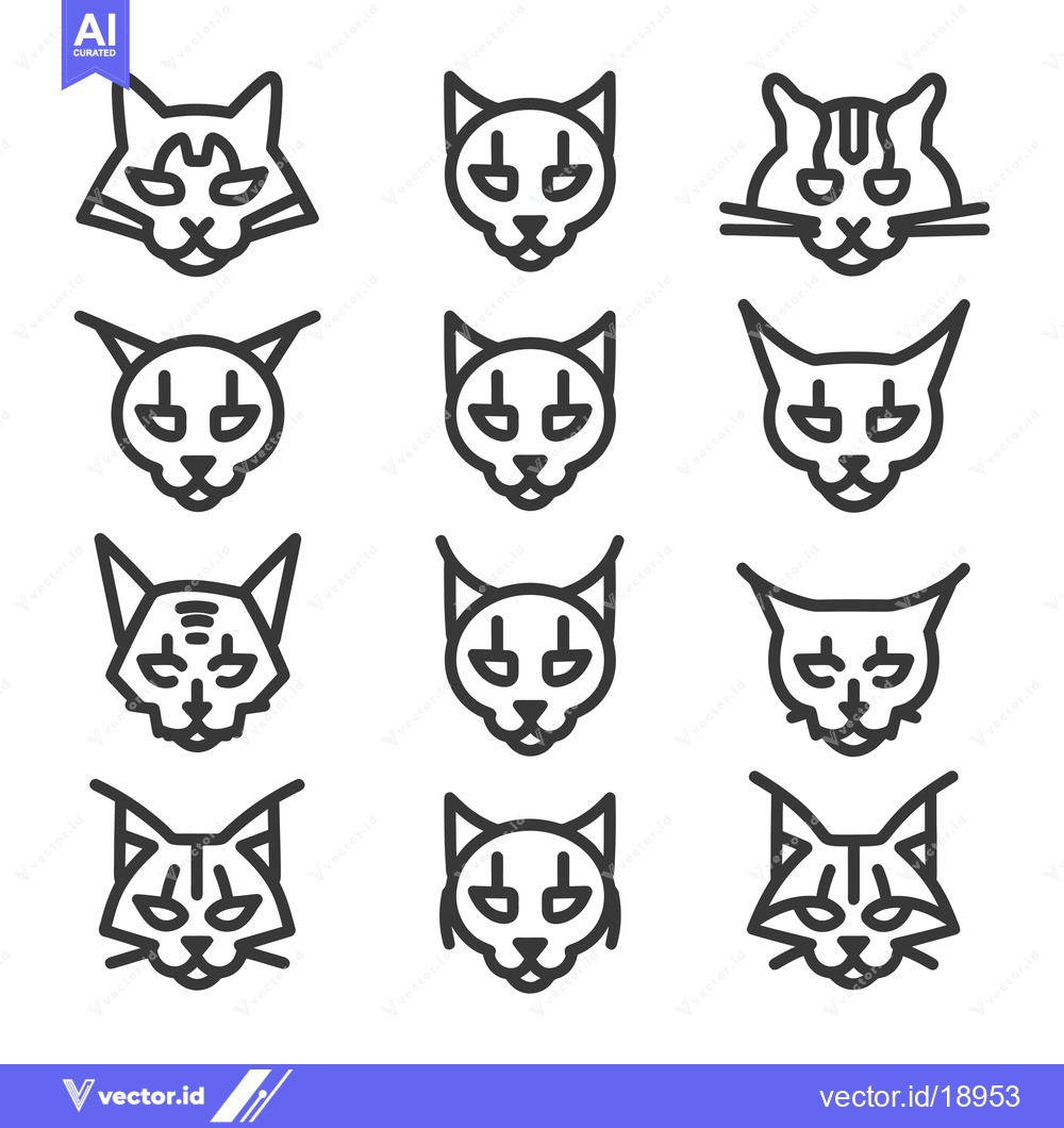 Premium Vector dari A Set of Twelve Line Art Cat Head Illustrations