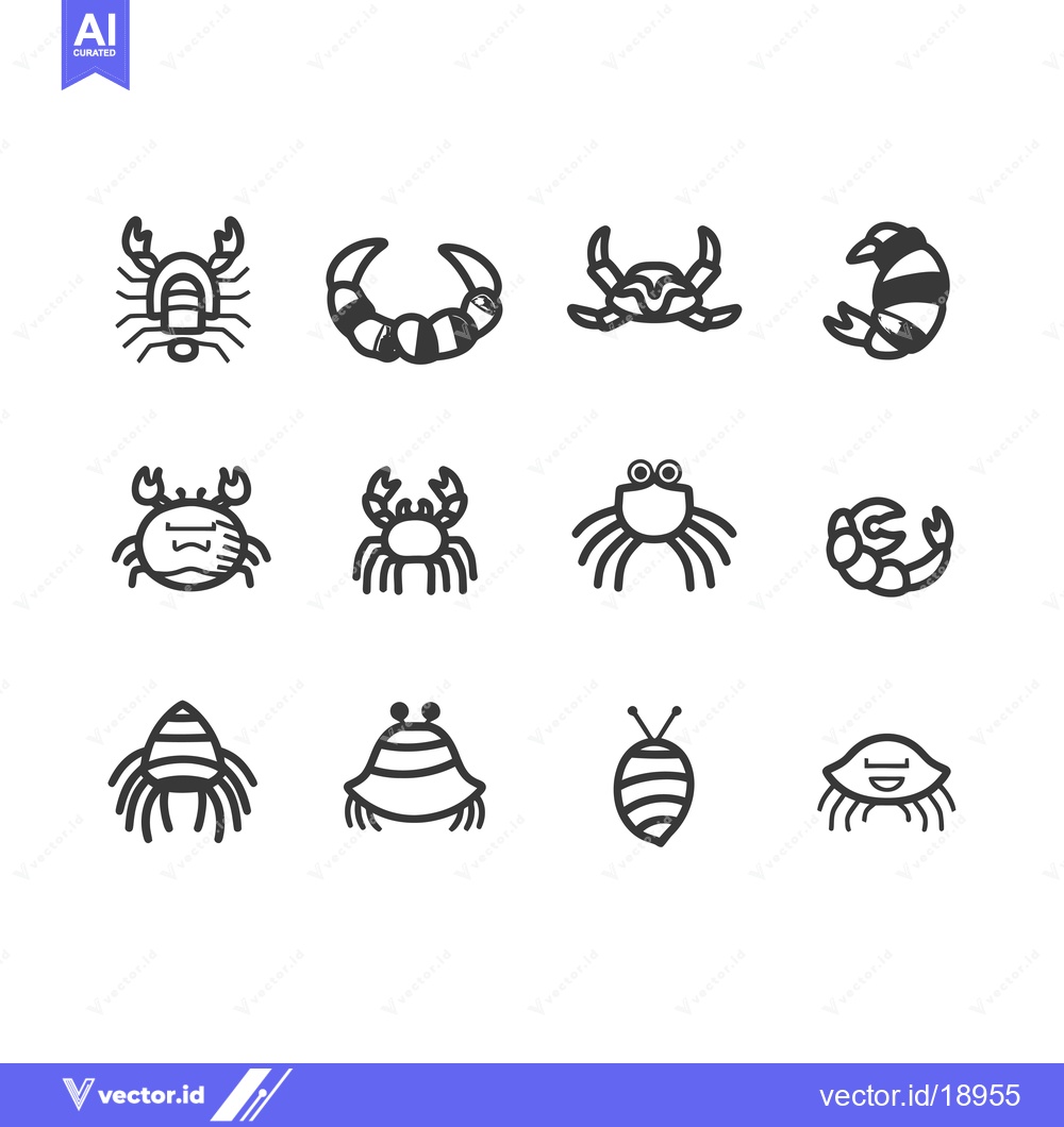 Premium Vector dari A Set of Twelve Line Art Illustrations Depicting Various Types of Crab