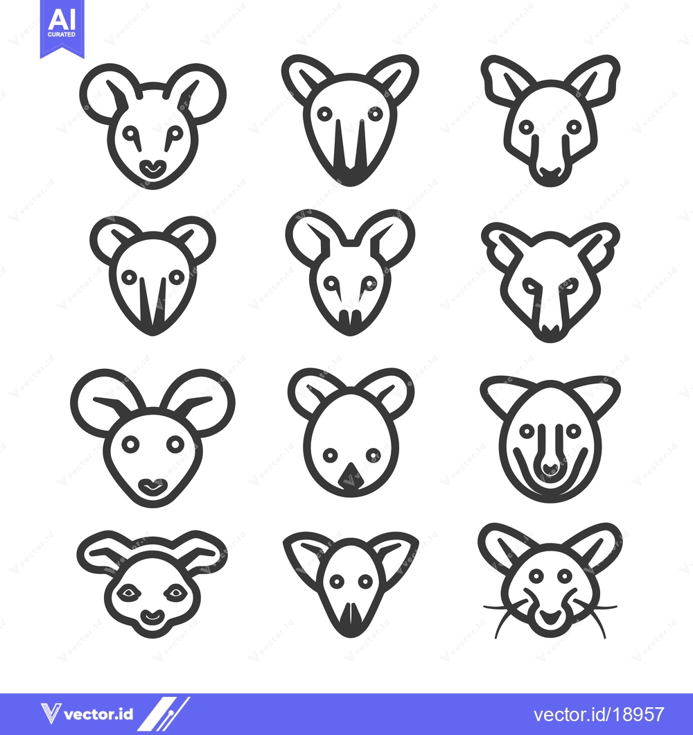 Premium Vector of A Set of Twelve Line Drawings Depicting Animal Heads
