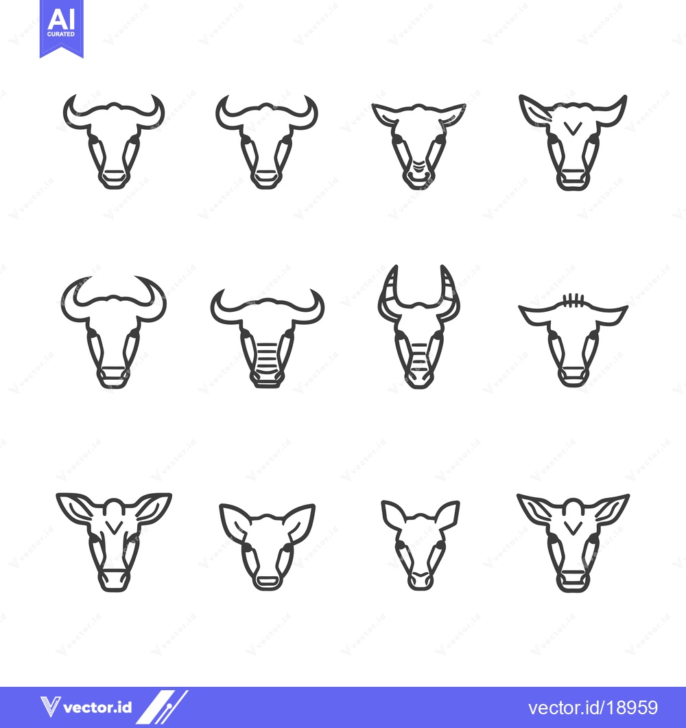 Premium Vector of A Set of Twelve Line Drawings of Bull and Cow Heads