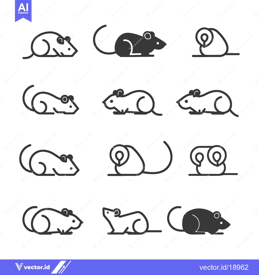 Premium Vector dari A Set of Twelve Line Drawings of Mice