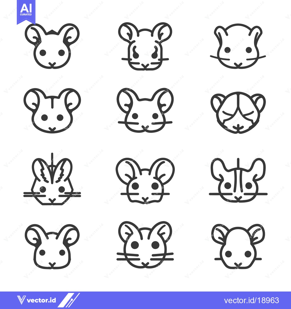 Premium Vector of A Set of Twelve Line Drawings of Mouse Heads