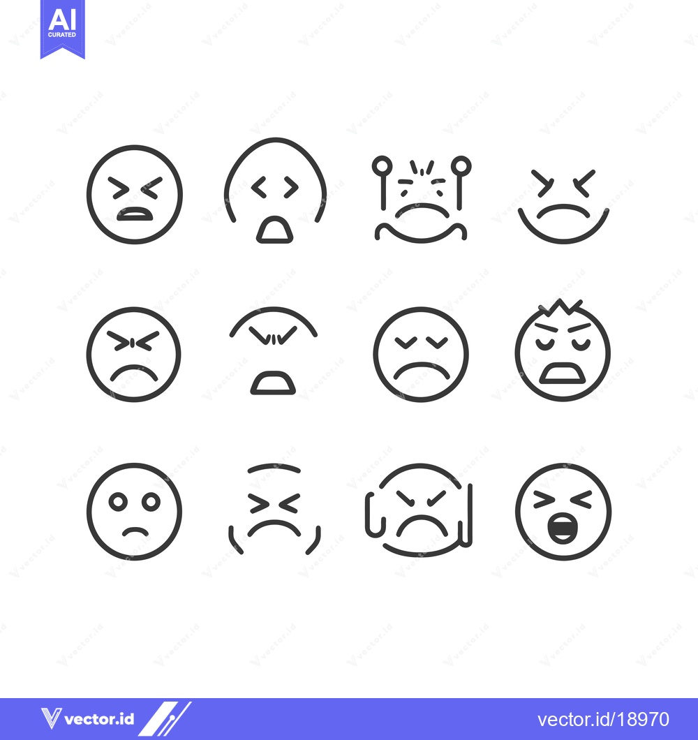 Premium Vector dari A Set of Twelve Line-Drawn Emojis Depicting Anger and Frustration