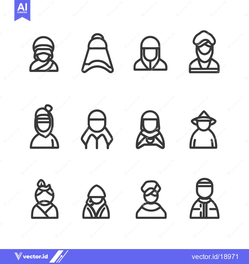 Premium Vector dari A Set of Twelve Line Icons Depicting Individuals Wearing Various Headw