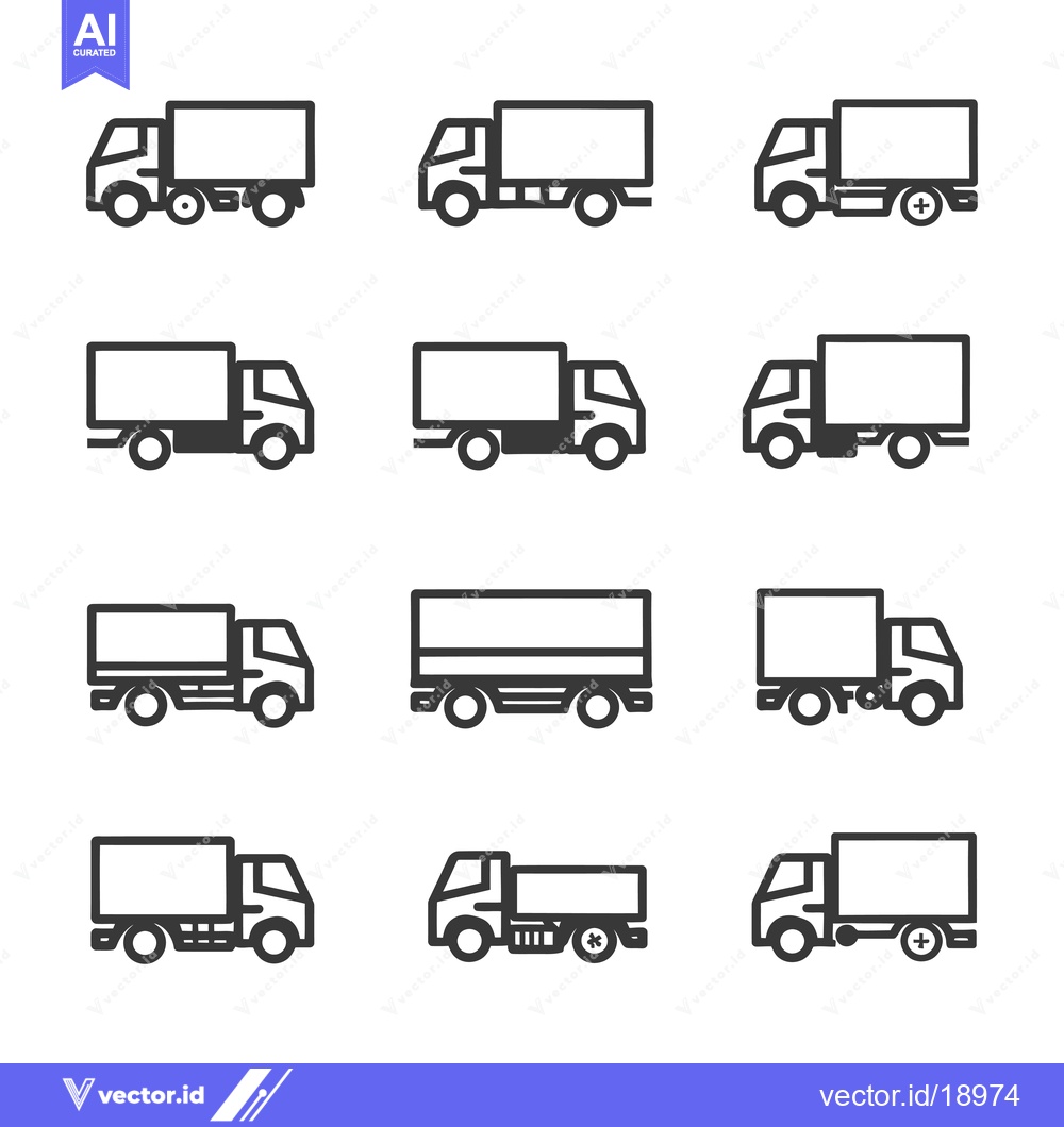 Premium Vector of A Set of Twelve Outline Delivery Truck Icons