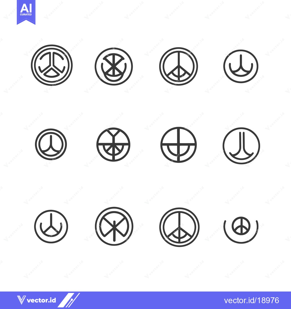 Premium Vector dari A Set of Twelve Peace Sign Variations in Black Outline