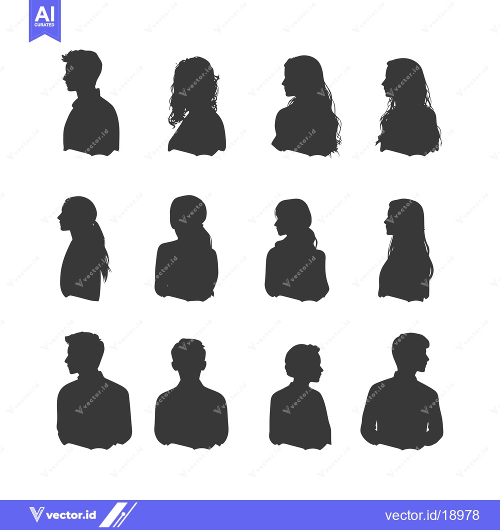 Premium Vector dari A Set of Twelve Silhouettes of People in Profile