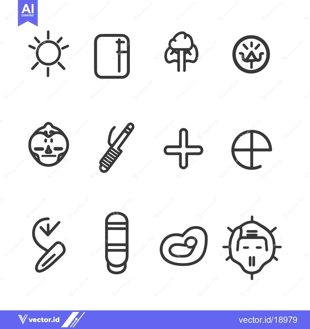 Premium Vector dari A Set of Twelve Simple Black and White Line Icons