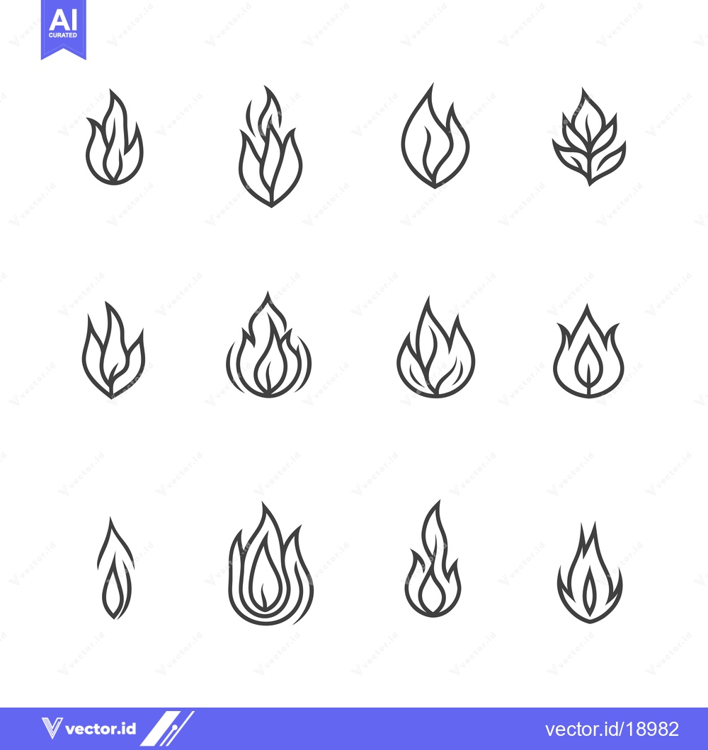 Premium Vector dari A Set of Twelve Simple Flame Icons in Black Outline