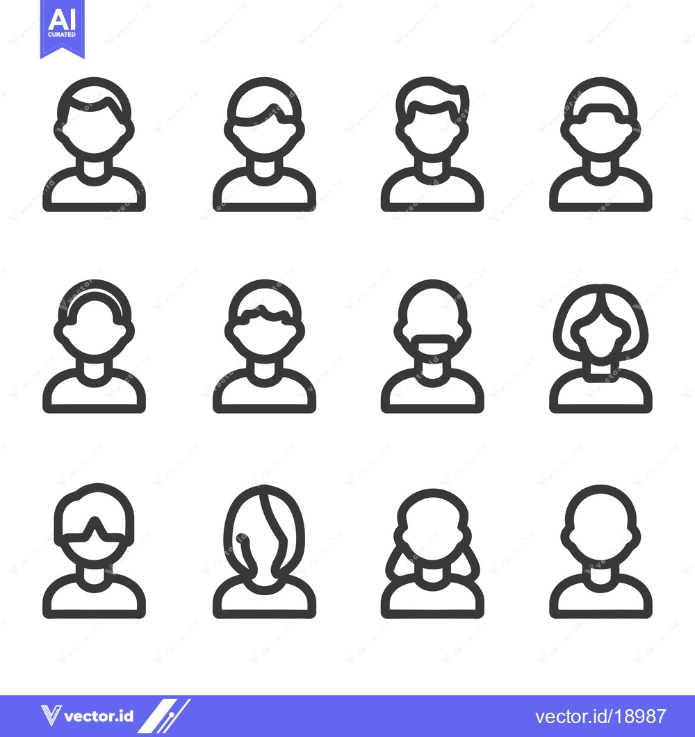 Premium Vector dari A Set of Twelve Simple Line Drawings of Human Profile Icons