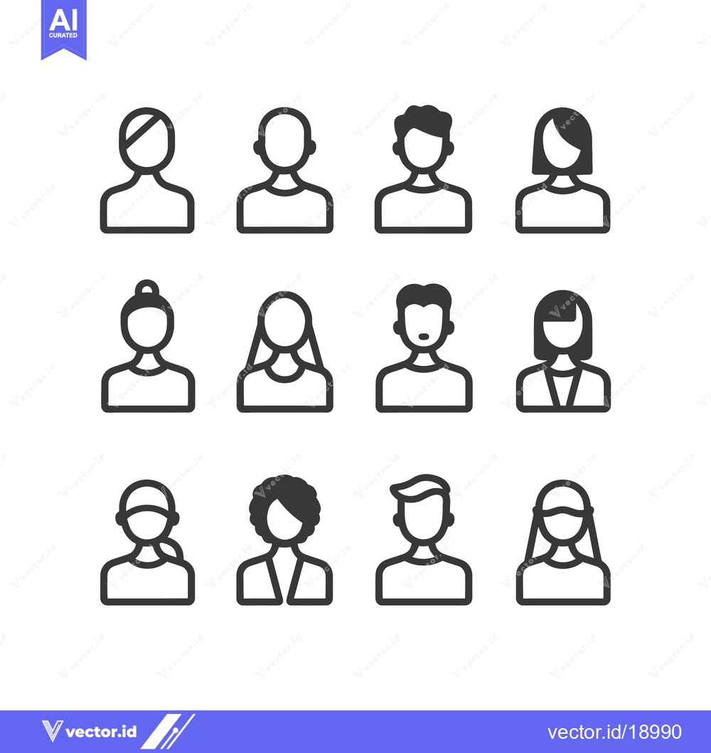 Premium Vector dari A Set of Twelve Simple Outline Icons Depicting Different Hairstyles