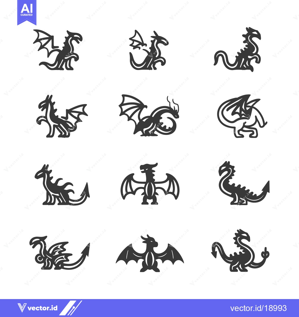 Premium Vector dari A Set of Twelve Stylized Dragon Icons