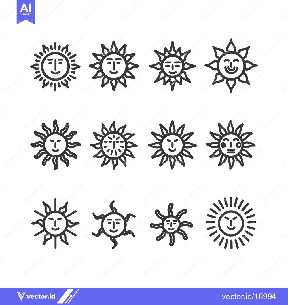 Premium Vector dari A Set of Twelve Stylized Sun Icons with Smiling Faces