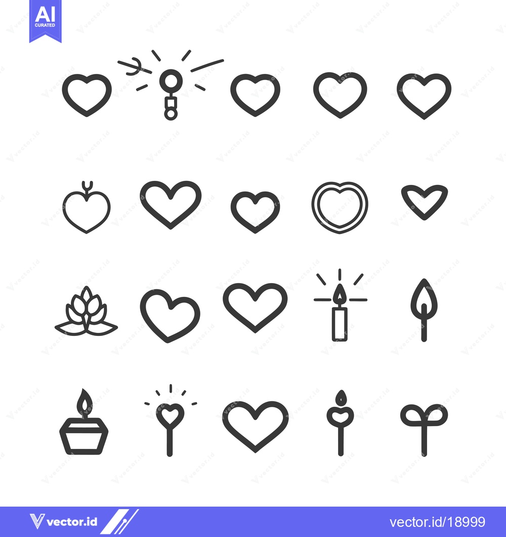 Premium Vector of A Set of Twenty Black and White Heart-Themed Icons
