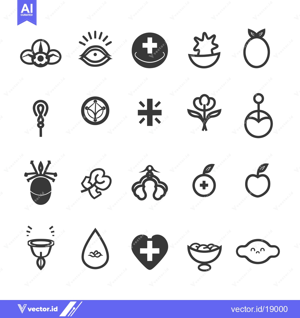 Premium Vector of A Set of Twenty Black and White Line Art Icons