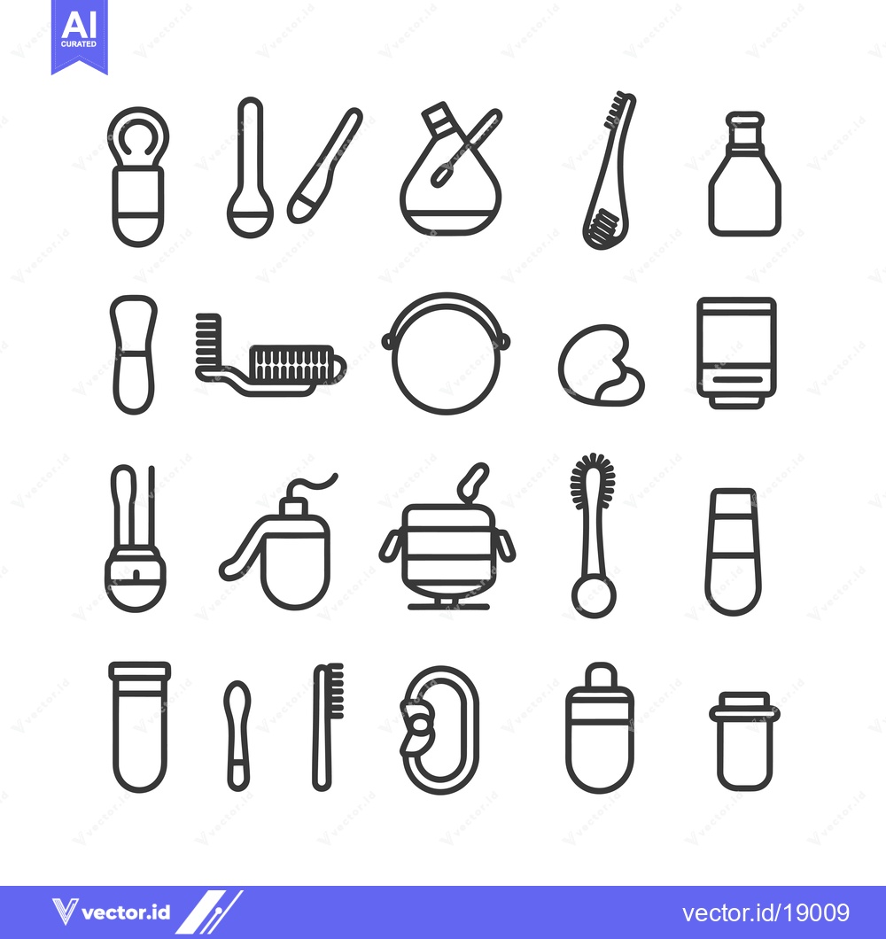 Premium Vector dari A set of twenty-four outline icons depicting various bathroom and cosm