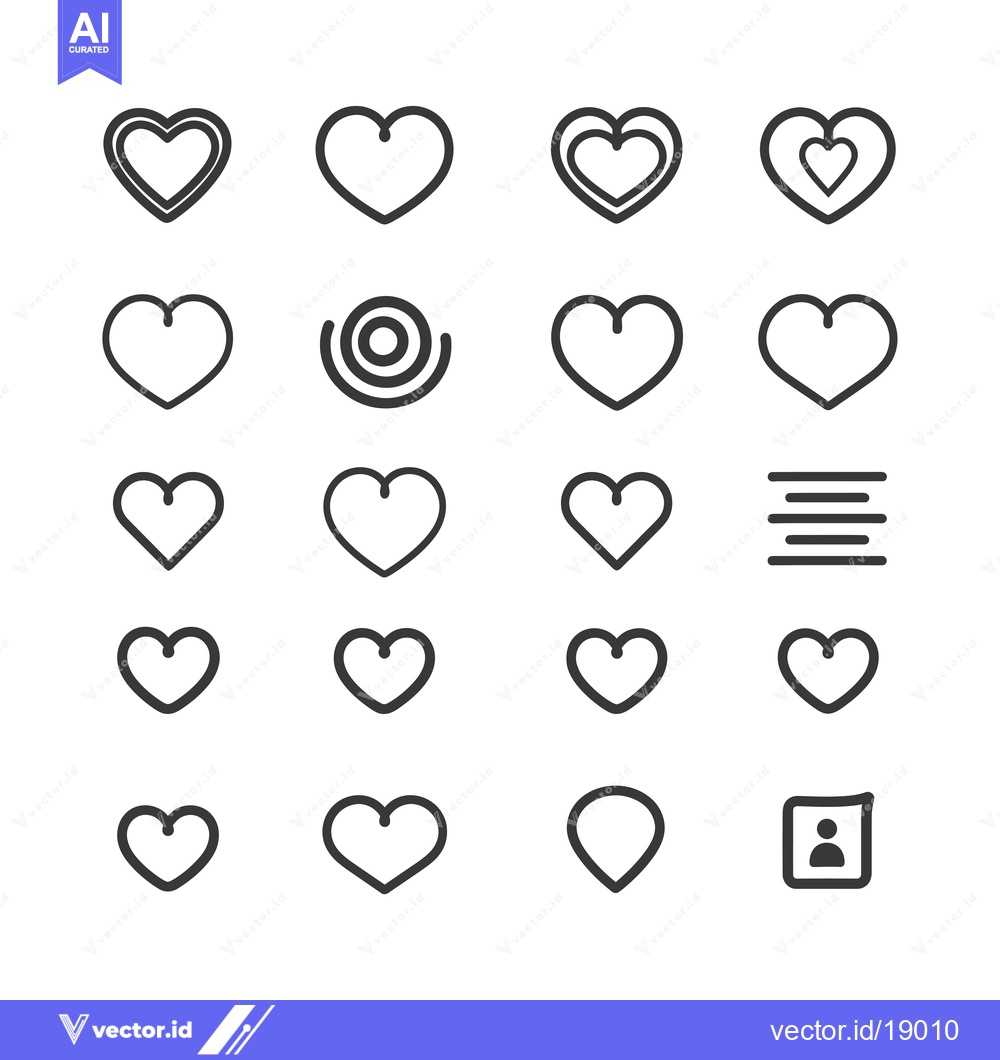 Premium Vector dari A Set of Twenty Heart Icons in a Linear Style